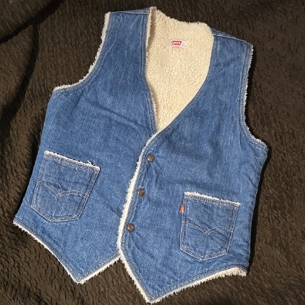 Vintage Orange Tab Levi's Sherpa Lined Denim Vest